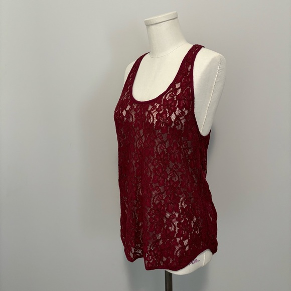 Aritzia Wilfred Dark Red Sheer Lace Tank Top - Picture 2 of 10
